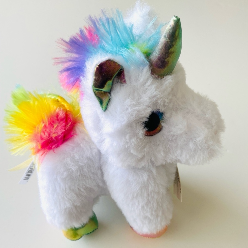 WHITE UNICORN PLUSHIE WITH RAINBOW HORN, HOOVES, EARS, MANE & TAIL GIFT
